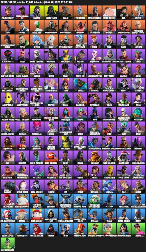 [PC/XBOX] | 161 skins | 750 V-bucks | Renegade Raider | Polo Prodigy | Stadium Hero '92 | Xander | Darth Vader | Malik | The Origin | Optimus Prime | Full Access
