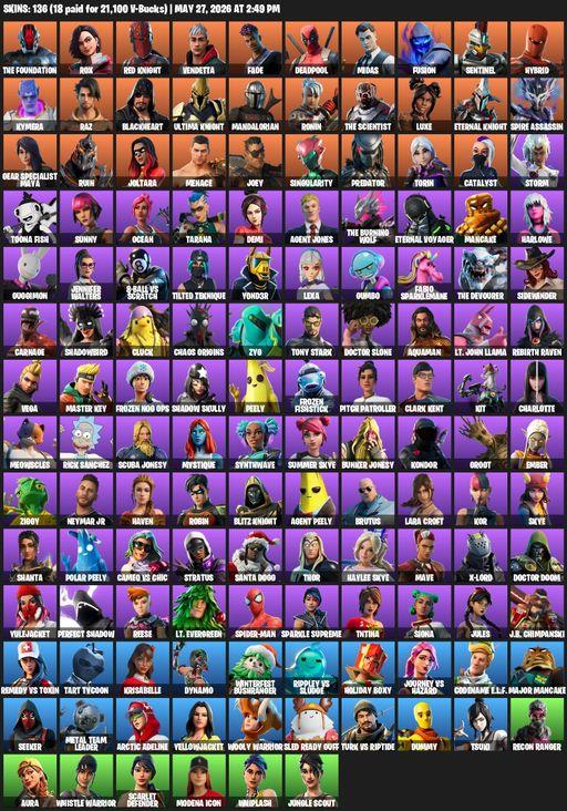 [PC/XBOX] | 136 skins | Leviathan Axe | Lara Croft | The Foundation | Rox | Red Knight | Vendetta | Fade | Deadpool | Midas | Fusion | Sentinel | Full Access