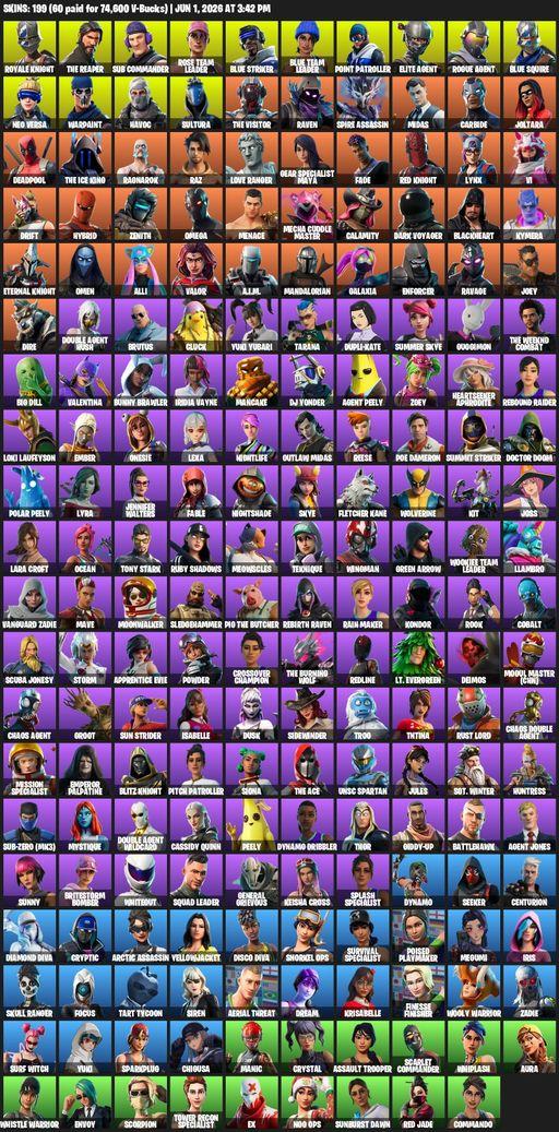 [PC/PSN/XBOX] | 199 skins | 900 V-bucks | Leviathan Axe | Take The L | OG STW | Royale Knight | The Reaper | Elite Agent | Blue Squire | Omega | Full Access