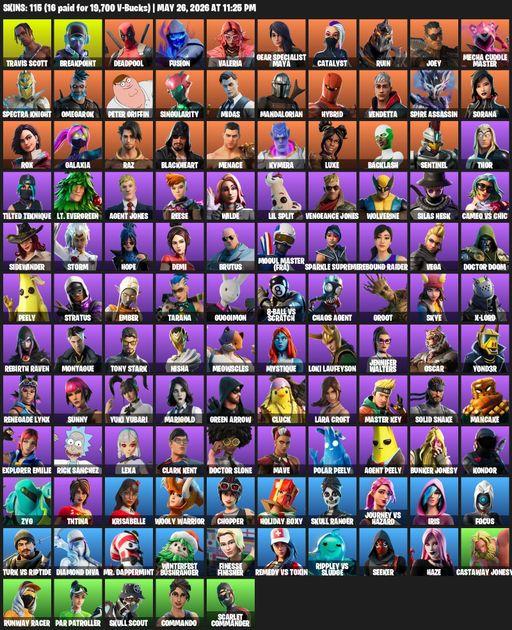 [PC/XBOX] | 115 skins | 800 V-bucks | Leviathan Axe | Travis Scott | Lara Croft | Breakpoint | Deadpool | Fusion | Valeria | Gear Specialist Maya | Full Access