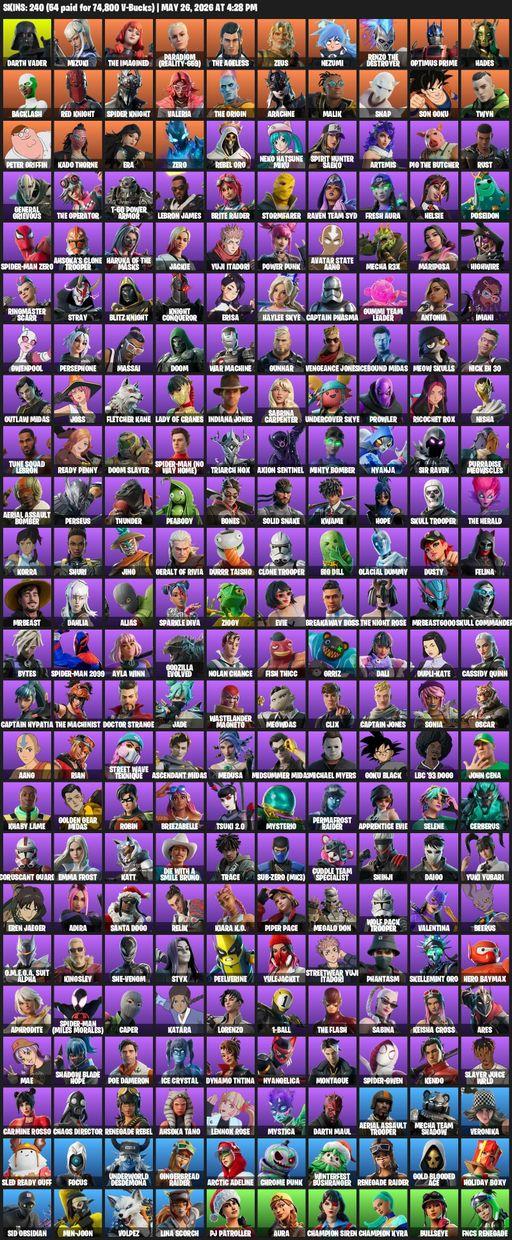 [PC/XBOX] | 240 skins | Renegade Raider | Aerial Assault Trooper | Darth Vader | Mizuki | The Imagined | Paradigm (Reality-659) | The Ageless | Zeus | Full Access