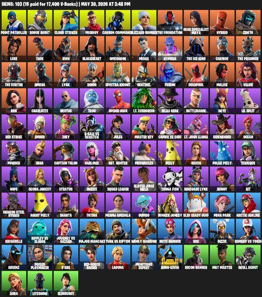 [PC/XBOX] | 103 skins | Omega | Point Patroller | Rogue Agent | Cloud Striker | Prodigy | Carbon Commando | Blizzard Bomber | The Foundation | Full Access