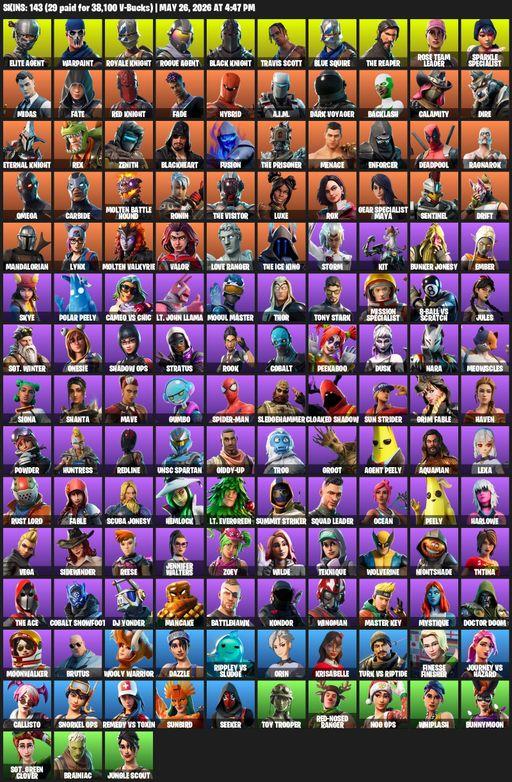 [PC/XBOX] | 143 skins | Take The L | Floss | OG STW | Black Knight | Travis Scott | Sparkle Specialist | Royale Knight | The Reaper | Elite Agent | Full Access