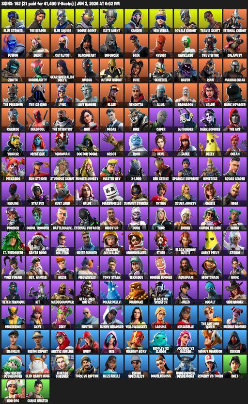 [PC/XBOX] | 152 skins | 600 V-bucks | Merry Mint Axe | Take The L | Travis Scott | Royale Knight | The Reaper | Elite Agent | Blue Squire | Omega | Full Access