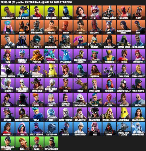 [PC/XBOX] | 94 skins | Travis Scott | Lara Croft | Cloud Striker | Prodigy | Astro Jack | Sultura | Rox | Vi | Eternal Knight | Deadpool | Blaze | Full Access