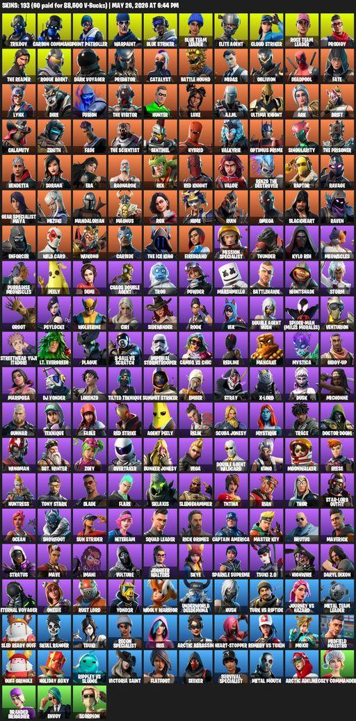 [PC/PSN/XBOX] | 193 skins | 1000 V-bucks | Take The L | OG STW | The Reaper | Elite Agent | Omega | Trilogy | Carbon Commando | Point Patroller | Full Access