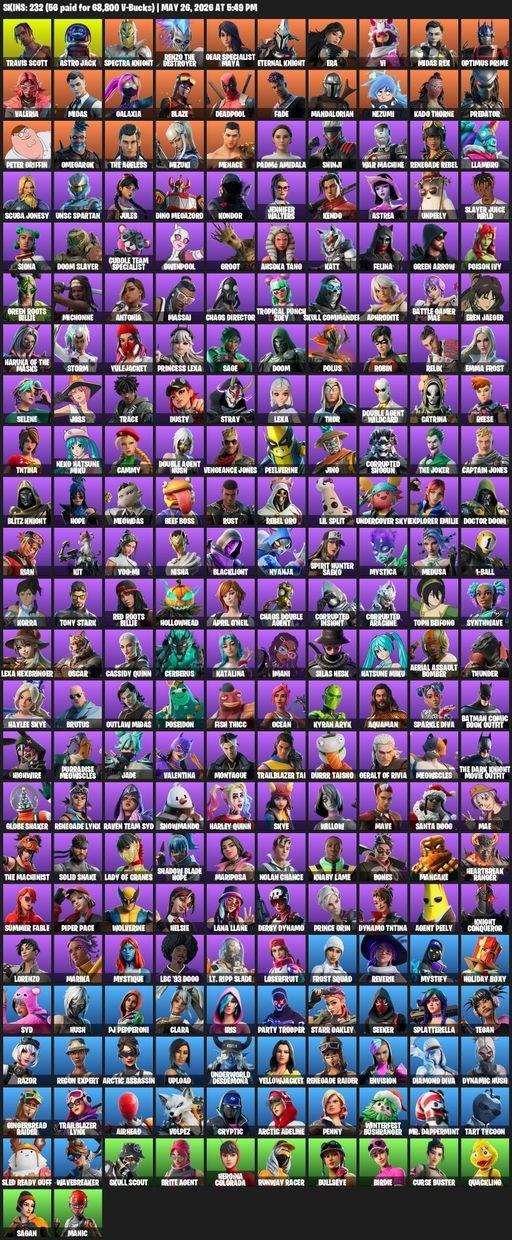 [PC/XBOX] | 232 skins | Leviathan Axe | Renegade Raider | Travis Scott | Astro Jack | Spectra Knight | Renzo the Destroyer | Gear Specialist Maya | Full Access