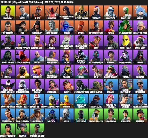 [PC/XBOX] | 83 skins | 650 V-bucks | John Wick | Midas | Blaze | Deadpool | Gear Specialist Maya | Ultima Knight | Catalyst | Frostbite | Backlash | Full Access