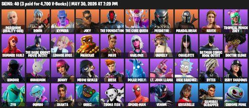 [PC/PSN/XBOX] | 40 skins | 1800 V-bucks | Paradigm (Reality-659) | Ronin | Kymera | Joey | The Foundation | The Cube Queen | Predator | Mandalorian | Full Access