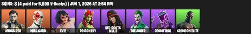 [PC/PSN] | 8 skins | Midas Rex | Wild Card | Evie | Poison Ivy | Red Roots Billie | The Joker | Geometrik | Crimson Elite | Bad Joke | Joker's Revenge | Full Access