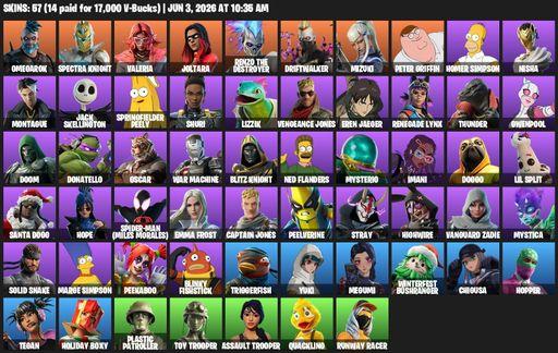 [PC/PSN/XBOX] | 57 skins | Omegarok | Spectra Knight | Valeria | Joltara | Renzo the Destroyer | Driftwalker | Mizuki | Peter Griffin | Homer Simpson | Full Access