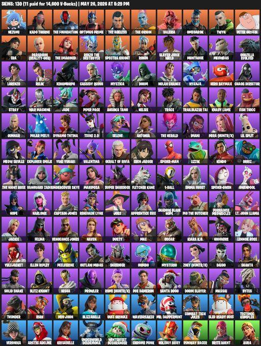 [PC] | 130 skins | Nezumi | Kado Thorne | The Foundation | Optimus Prime | The Ageless | The Origin | Valeria | Omegarok | Twyn | Peter Griffin | Era | Full Access