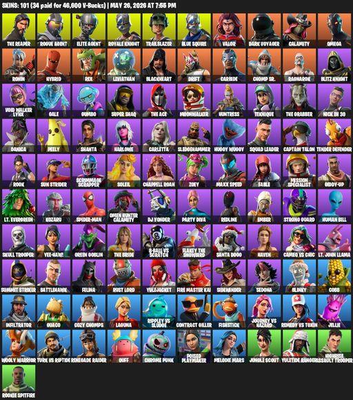 [PC/PSN/XBOX] | 101 skins | Take The L | Renegade Raider | Royale Knight | The Reaper | Elite Agent | Blue Squire | Omega | Rogue Agent | Trailblazer | Full Access