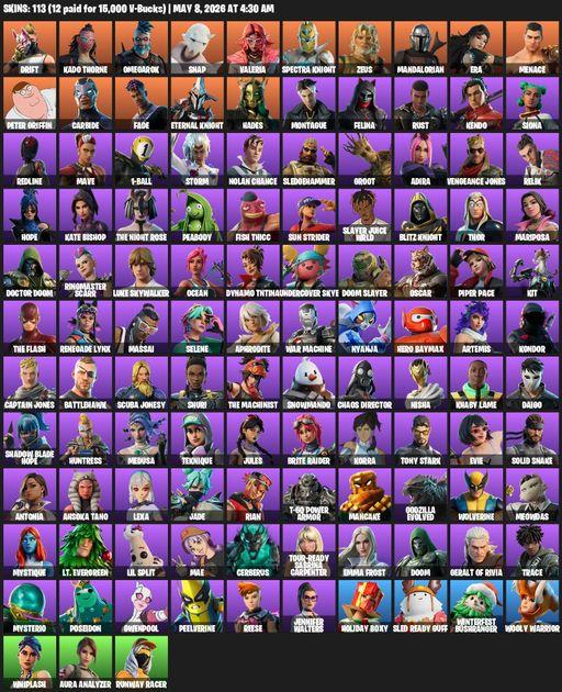 [PC/PSN/XBOX] | 113 skins | Drift | Kado Thorne | Omegarok | Snap | Valeria | Spectra Knight | Zeus | Mandalorian | Era | Menace | Peter Griffin | Full Access