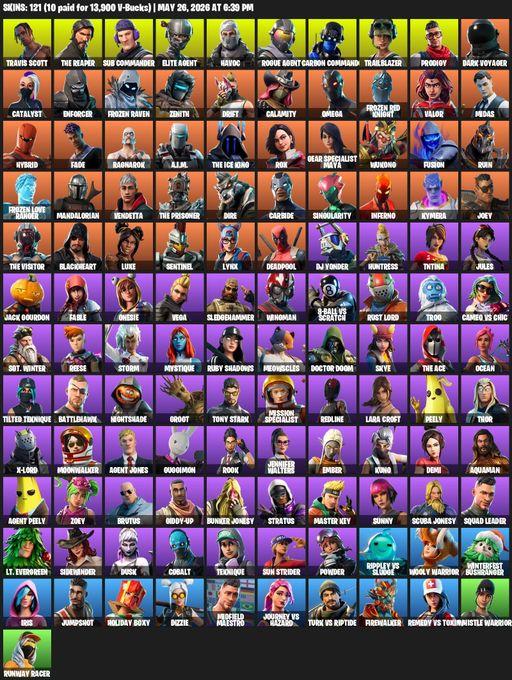 [PC/XBOX] | 121 skins | 1000 V-bucks | Take The L | Travis Scott | The Reaper | Elite Agent | Omega | Lara Croft | Sub Commander | Havoc | Rogue Agent | Full Access