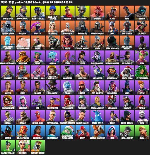 [PC/XBOX] | 93 skins | Take The L | The Reaper | Elite Agent | Rogue Agent | Blue Striker | Blue Team Leader | Prodigy | Valeria | Blaze | Fade | Full Access