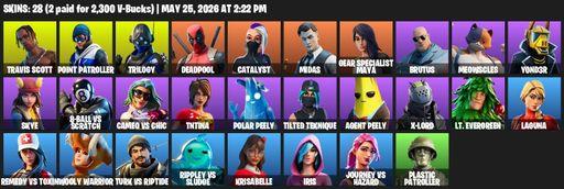 [PC/XBOX] | 28 skins | 550 V-bucks | Travis Scott | Point Patroller | Trilogy | Deadpool | Catalyst | Midas | Gear Specialist Maya | Brutus | Full Access