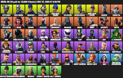 [PC/XBOX] | 55 skins | Take The L | OG STW | Royale Knight | The Reaper | Elite Agent | Blue Squire | Omega | Reaper Axe | Warpaint | Rogue Agent | Full Access
