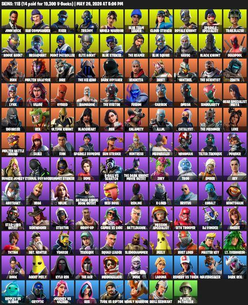 [PC/XBOX] | 118 skins | Take The L | Floss | Black Knight | Sparkle Specialist | Royale Knight | The Reaper | Elite Agent | Blue Squire | Omega | Full Access