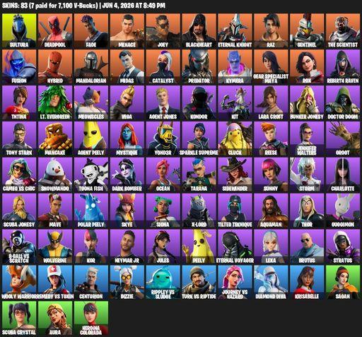 [PC/XBOX] | 83 skins | Lara Croft | Sultura | Deadpool | Fade | Menace | Joey | Blackheart | Eternal Knight | Raz | Sentinel | The Scientist | Fusion | Full Access