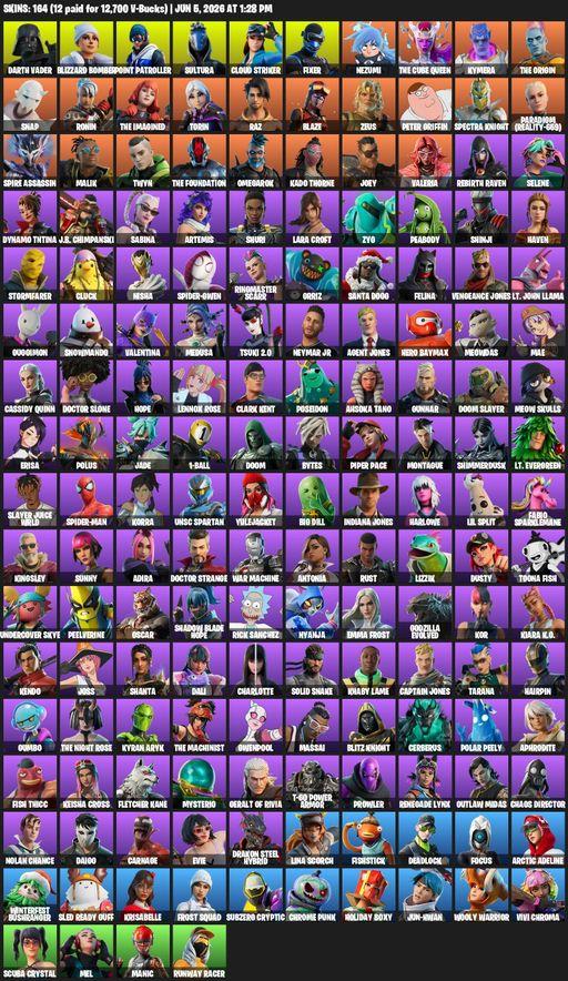 [PC/XBOX] | 164 skins | Lara Croft | Reaper Axe | Darth Vader | Blizzard Bomber | Point Patroller | Sultura | Cloud Striker | Fixer | Nezumi | Full Access