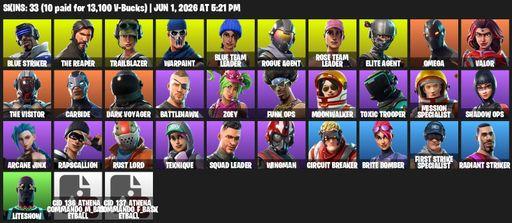 [PC/PSN/XBOX] | 33 skins | Take The L | OG STW | The Reaper | Elite Agent | Omega | Blue Striker | Trailblazer | Warpaint | Blue Team Leader | Full Access